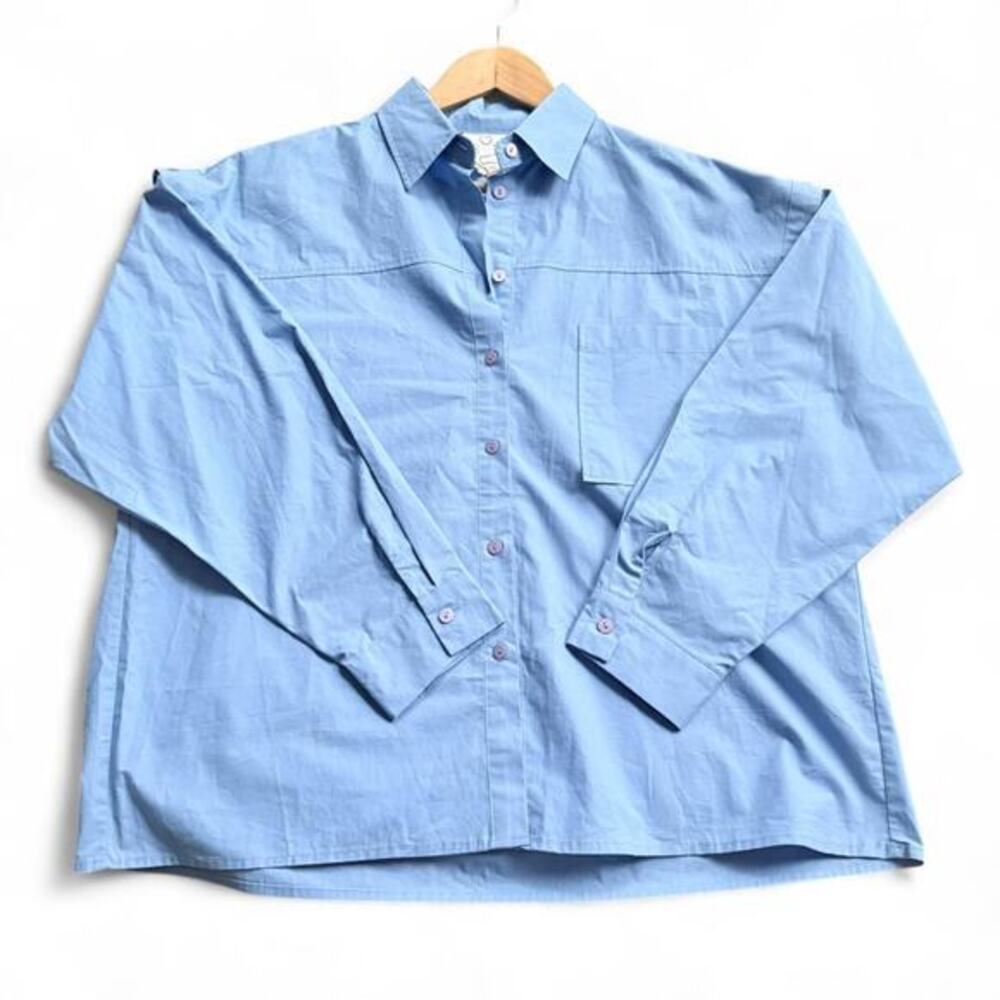 .nwt Frankie Shop Yuwei Oversized Shirt in Blue Convertible Sleeves Medium